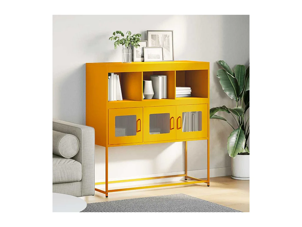 Buffet | Bahut | Meuble de rangement jaune moutarde 100,5x39x107 cm acier laminé à froid