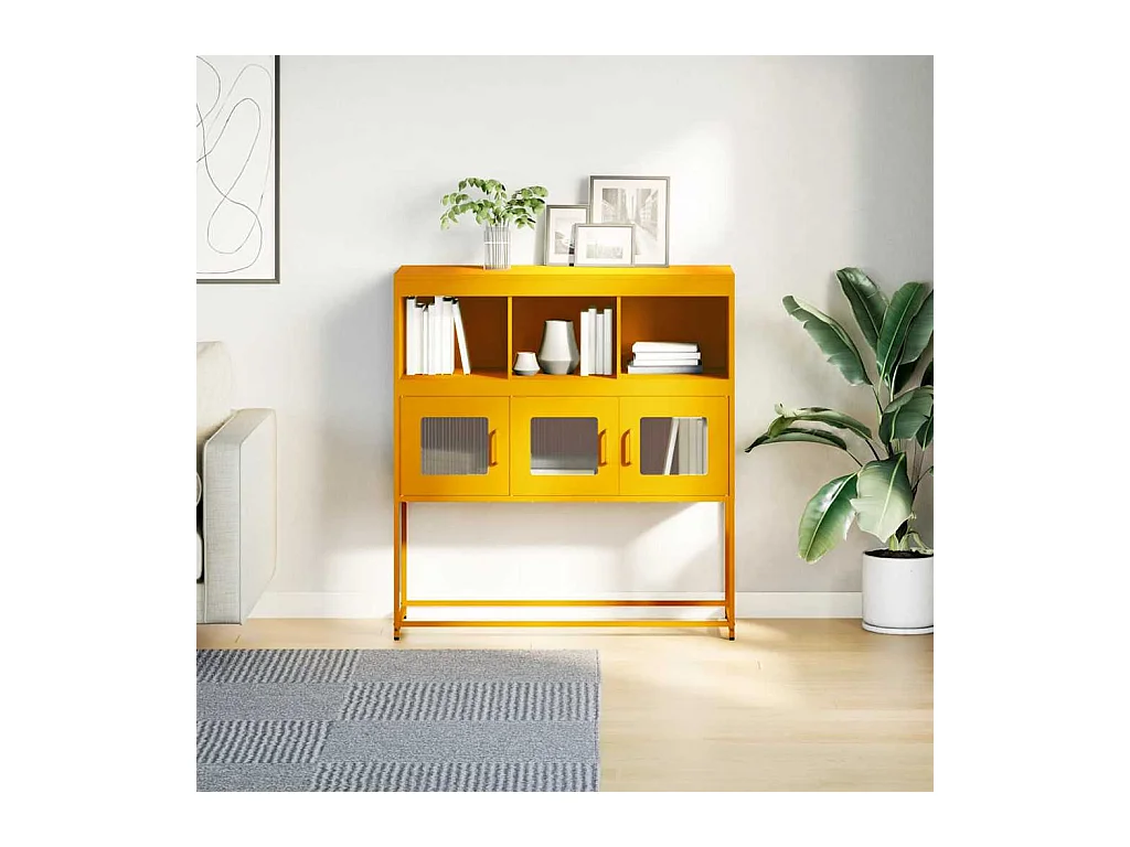 Buffet | Bahut | Meuble de rangement jaune moutarde 100,5x39x107 cm acier laminé à froid