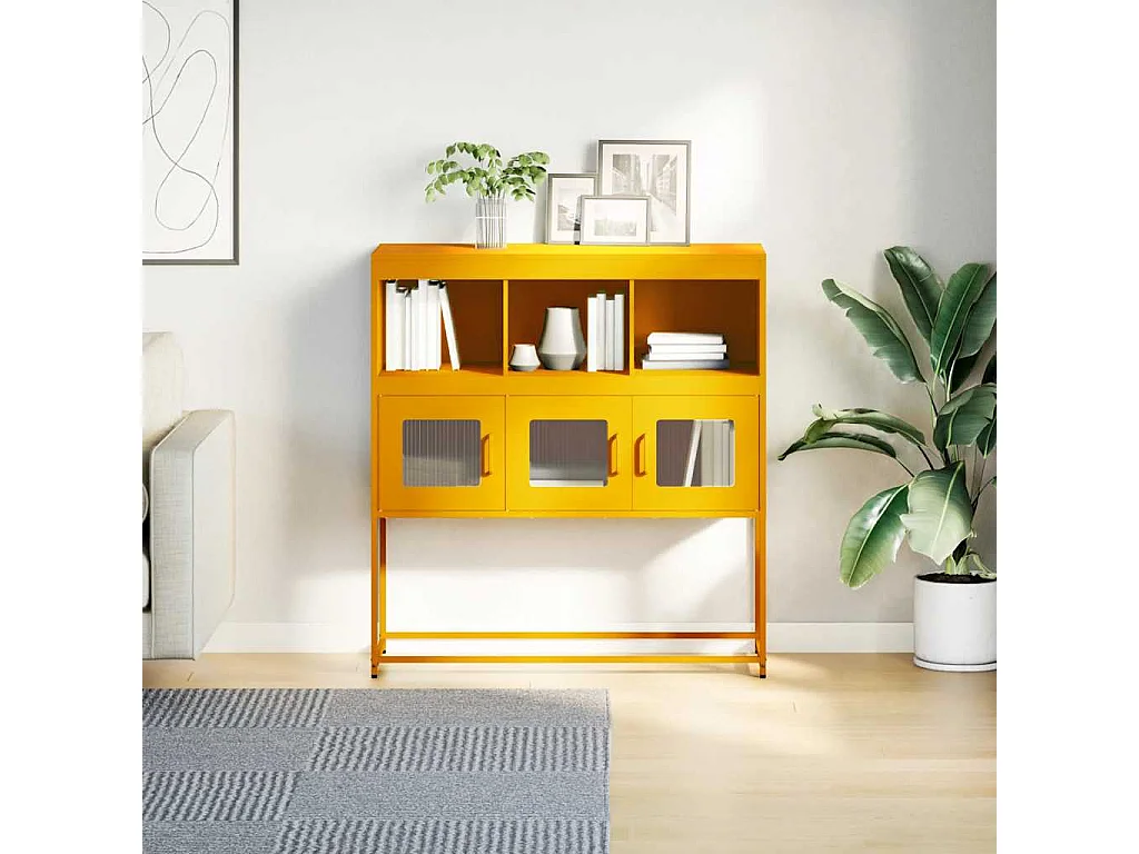 Credenza | Buffet | Armadio Giallo Senape 100,5x39x107cm Acciaio Laminato Freddo