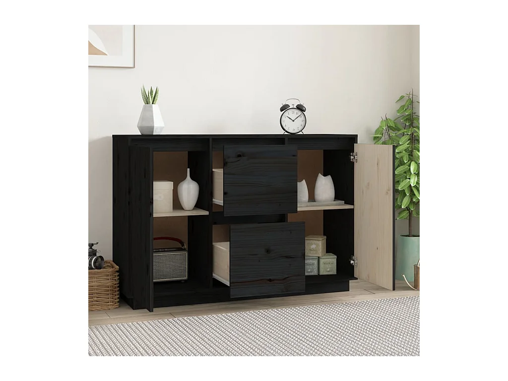 Buffet | Bahut | Meuble de rangement Noir 111x34x75 cm Bois massif de pin