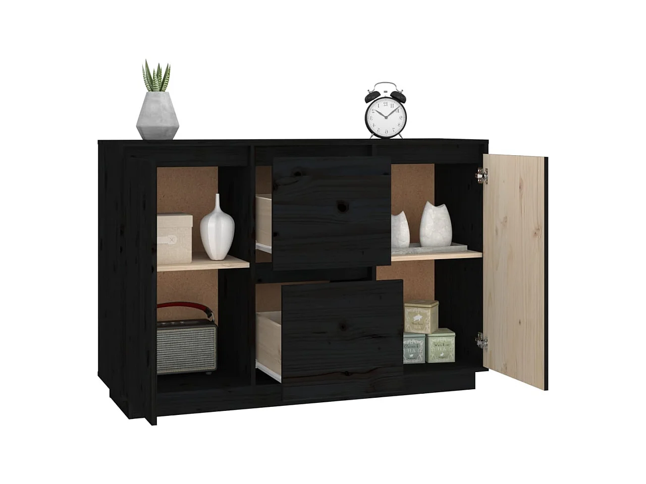 Buffet | Bahut | Meuble de rangement Noir 111x34x75 cm Bois massif de pin