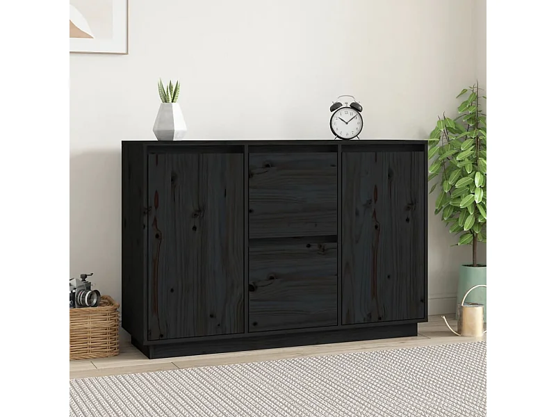 Buffet | Bahut | Meuble de rangement Noir 111x34x75 cm Bois massif de pin