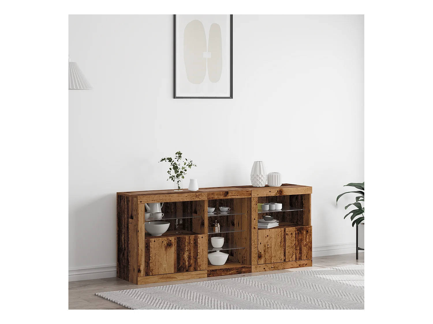 Buffet | Bahut | Meuble de rangement avec éclairage LED Bois ancien 162x37x67 cm Bois reconstitué