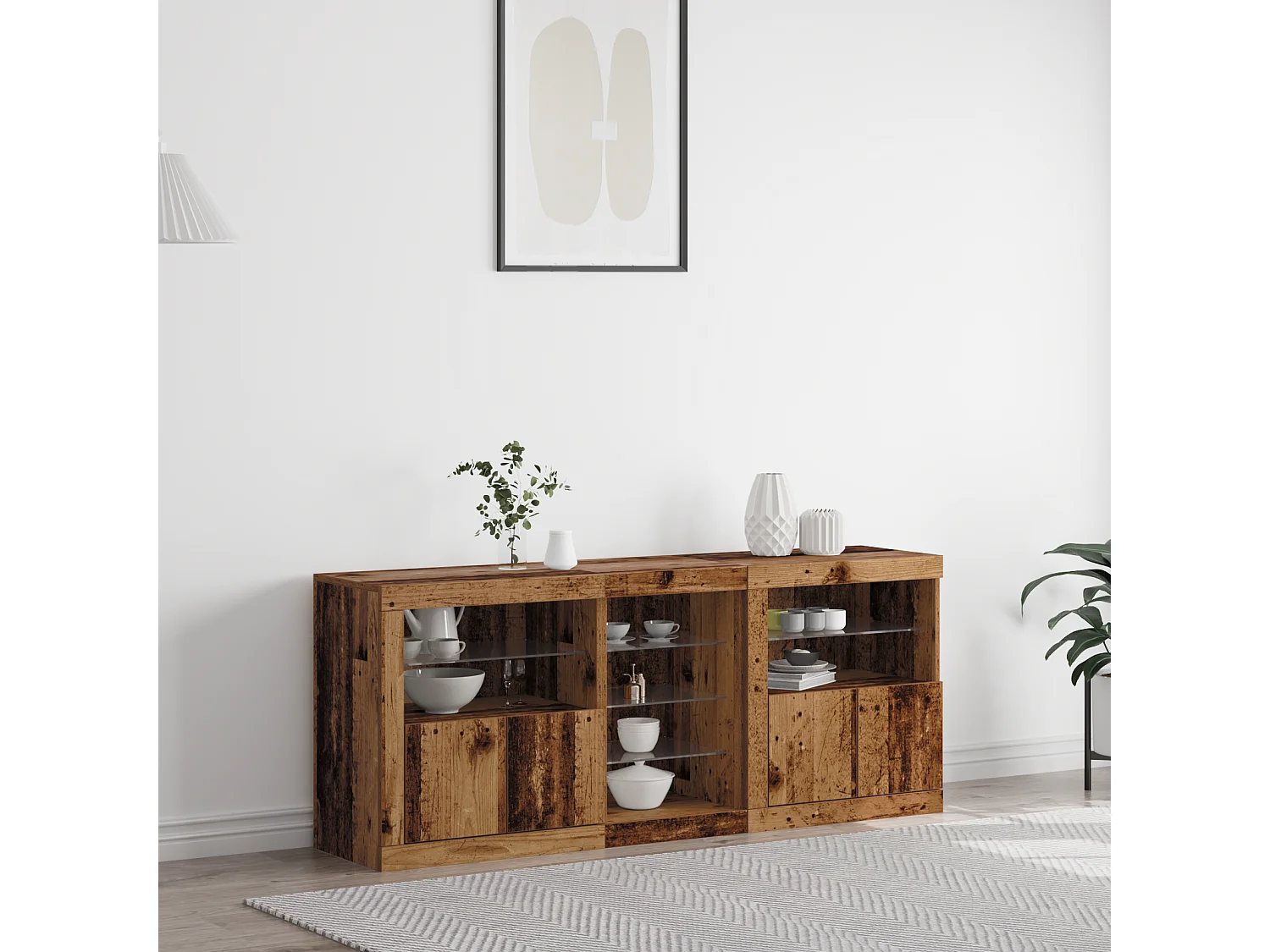 Credenza | Buffet | Armadio con luci LED Legno invecchiato 162x37x67 cm Legno ingegnerizzato
