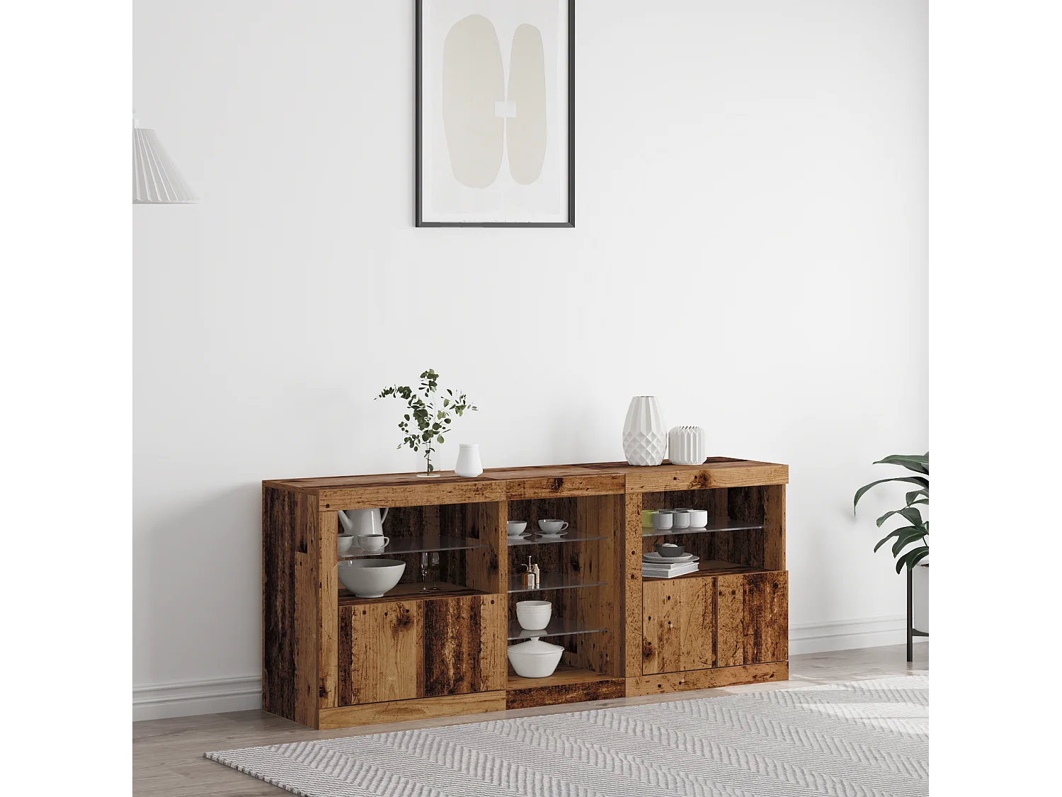 Buffet | Bahut | Meuble de rangement avec éclairage LED Bois ancien 162x37x67 cm Bois reconstitué