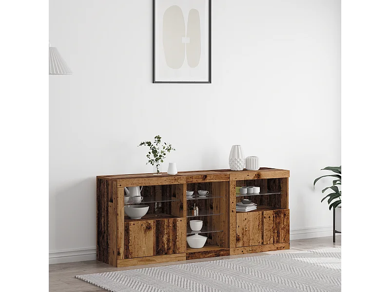Buffet | Bahut | Meuble de rangement avec éclairage LED Bois ancien 162x37x67 cm Bois reconstitué