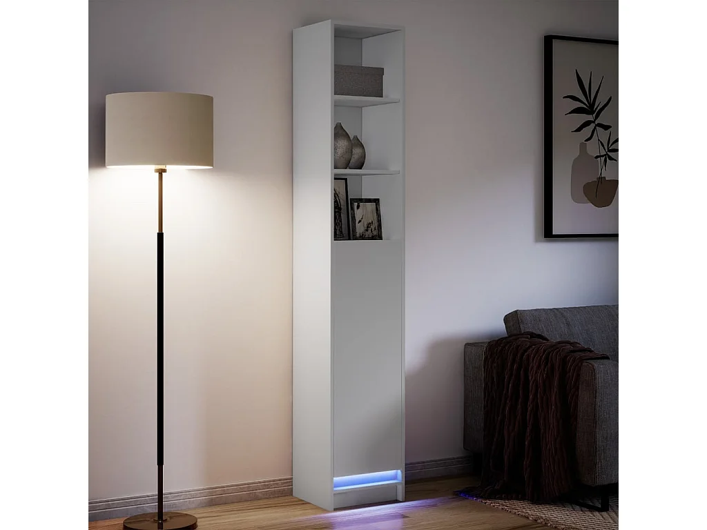 Credenza | Buffet | Armadio con LED Bianca 36x32,5x200 cm in Legno Multistrato