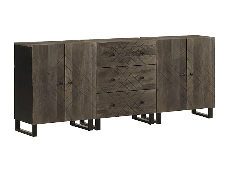 Credenze | Buffet | Armadi 3 pz Nere 60x33x75 cm in Legno Massello di Mango