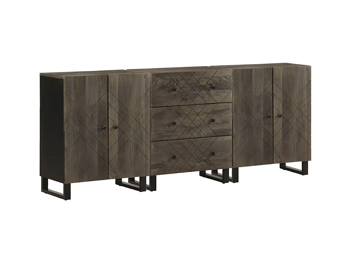 Buffets | Bahuts | Meuble de rangement 3 pcs noir 60x33x75 cm bois massif de manguier