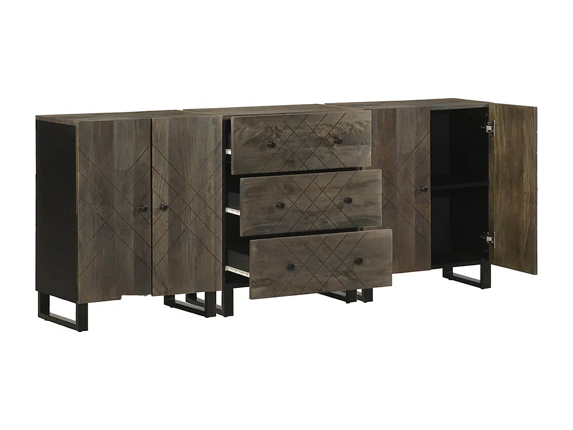 Buffets | Bahuts | Meuble de rangement 3 pcs noir 60x33x75 cm bois massif de manguier