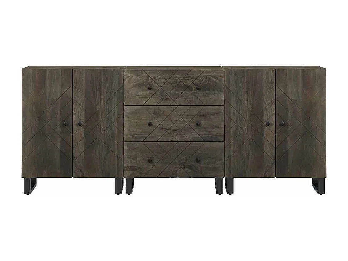 Buffets | Bahuts | Meuble de rangement 3 pcs noir 60x33x75 cm bois massif de manguier