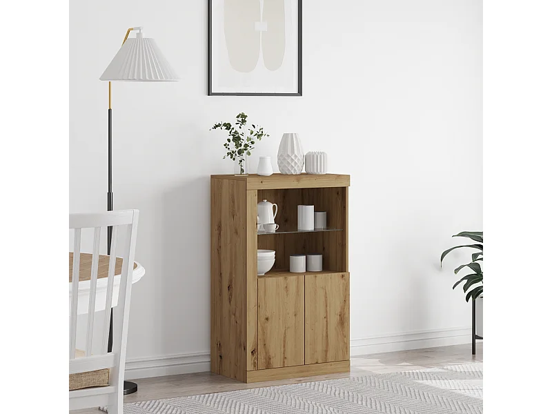 Buffet | Bahut | Meuble de rangement avec lumières LED Chêne artisan 60,5x37x100 cm