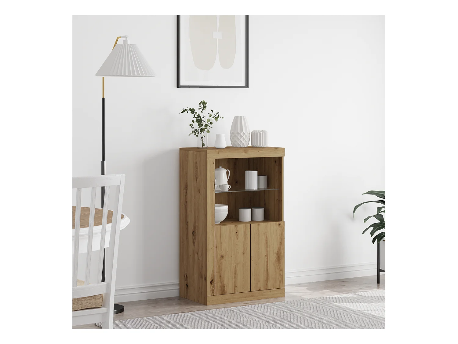 Buffet | Bahut | Meuble de rangement avec lumières LED Chêne artisan 60,5x37x100 cm