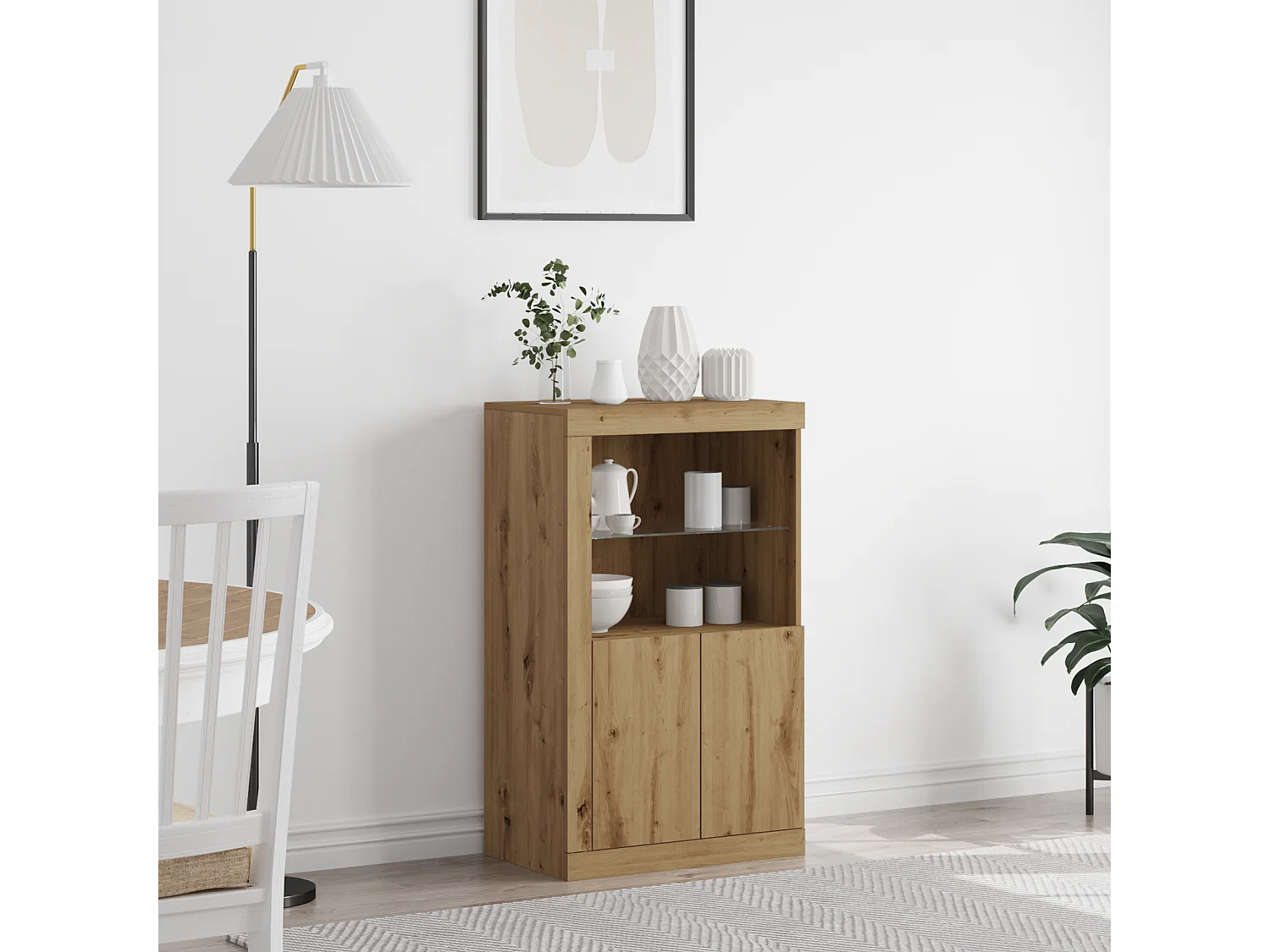 Buffet | Bahut | Meuble de rangement avec lumières LED Chêne artisan 60,5x37x100 cm