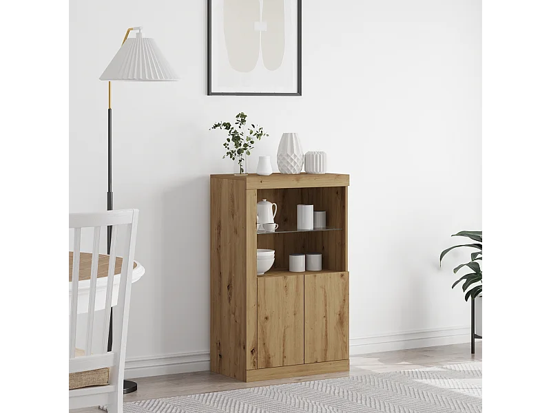 Buffet | Bahut | Meuble de rangement avec lumières LED Chêne artisan 60,5x37x100 cm