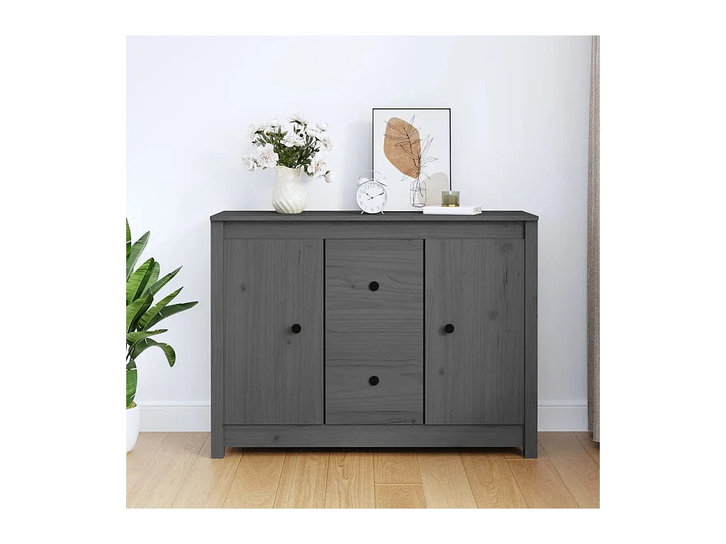 Credenza | Buffet | Armadio Grigia 100x35x74 cm in Legno Massello di Pino