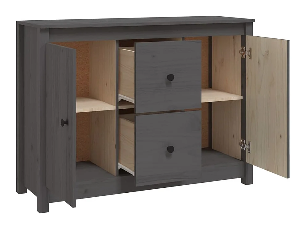 Credenza | Buffet | Armadio Grigia 100x35x74 cm in Legno Massello di Pino