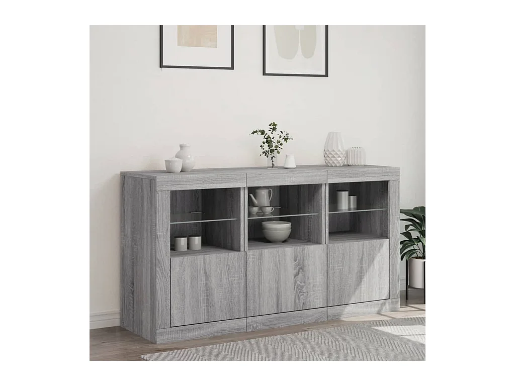 Buffet | Bahut | Meuble de rangement avec lumières LED sonoma gris 123x37x67 cm
