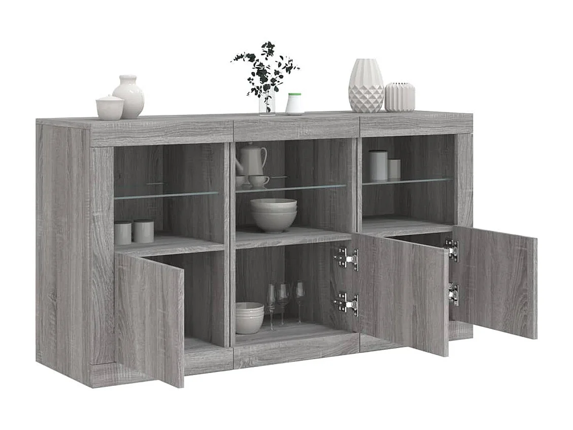 Buffet | Bahut | Meuble de rangement avec lumières LED sonoma gris 123x37x67 cm