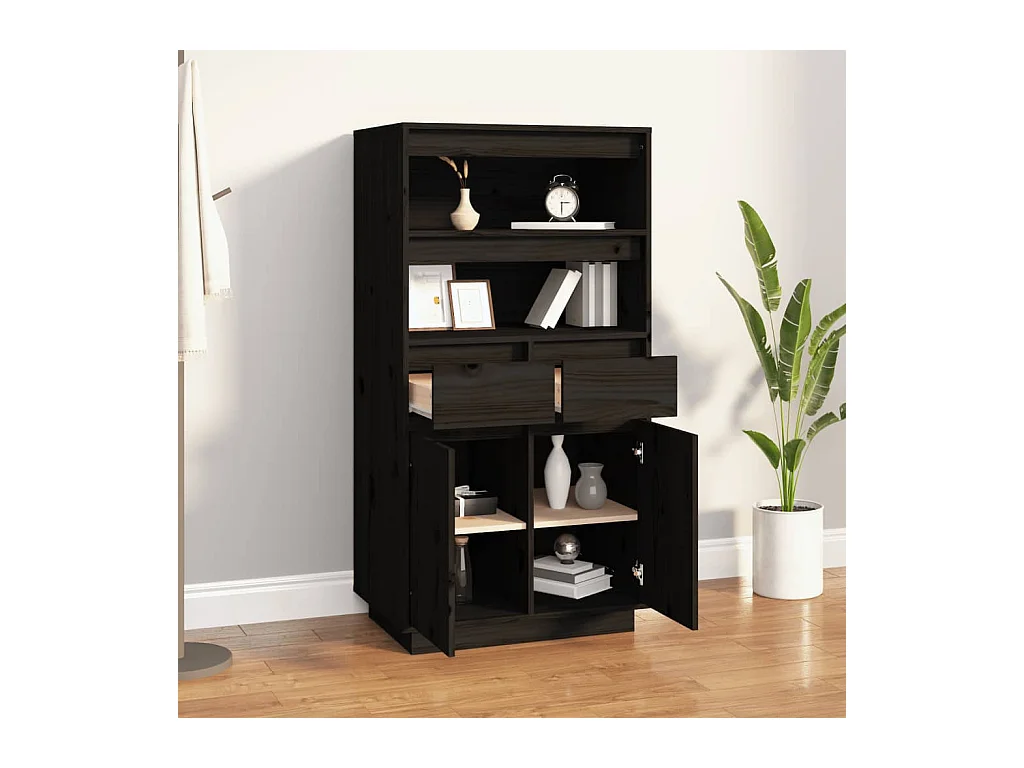 Buffet | Bahut | Meuble de rangement haut Noir 60x40x116,5 cm Bois massif de pin
