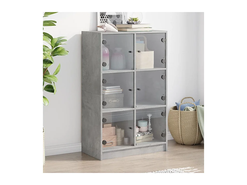 Buffet | Bahut | Meuble de rangement haut avec portes gris béton 68x37x109 cm bois ingénierie