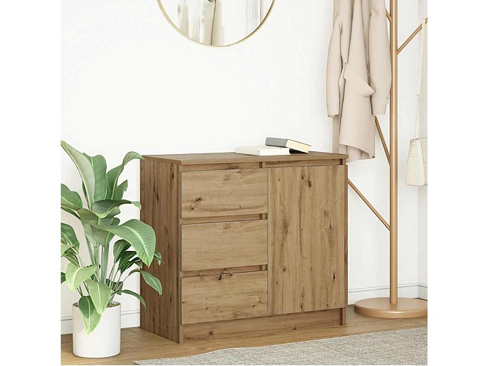 VidaXL Credenza Con Cassetto Rovere Fumo - 71x35x65 Cm - Mobile Contenitore In Truciolato Per Corridoio E Soggiorno - 3