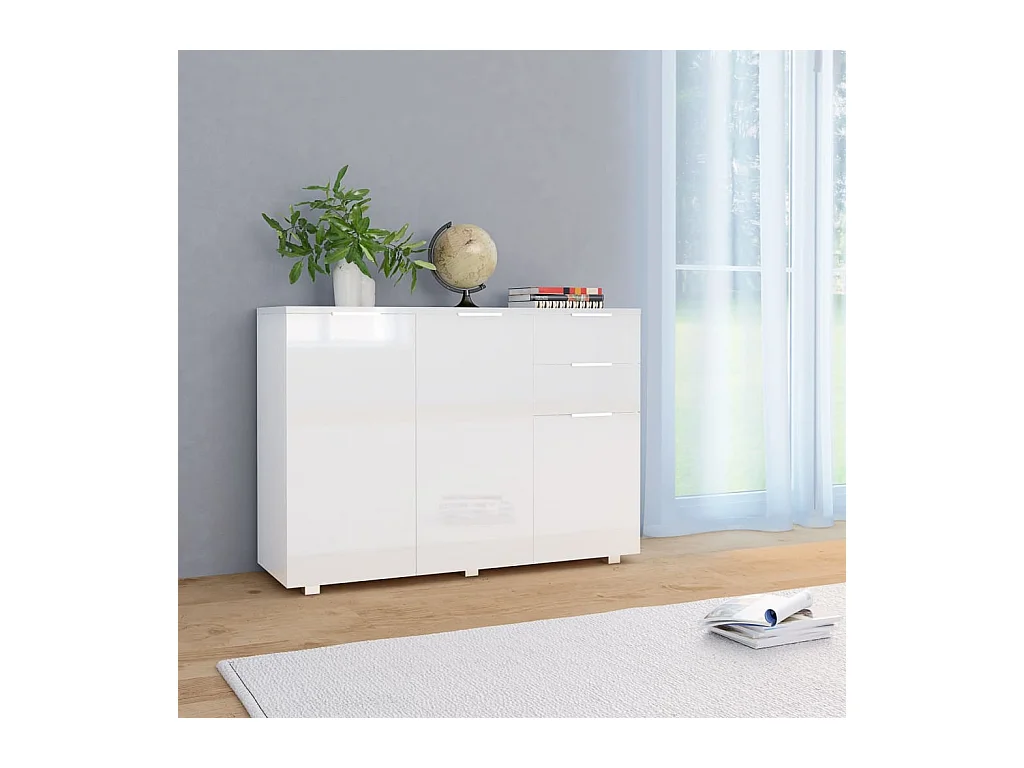 Buffet | Commode à tiroir | Meuble de rangement Blanc brillant 107x35x80,5 cm