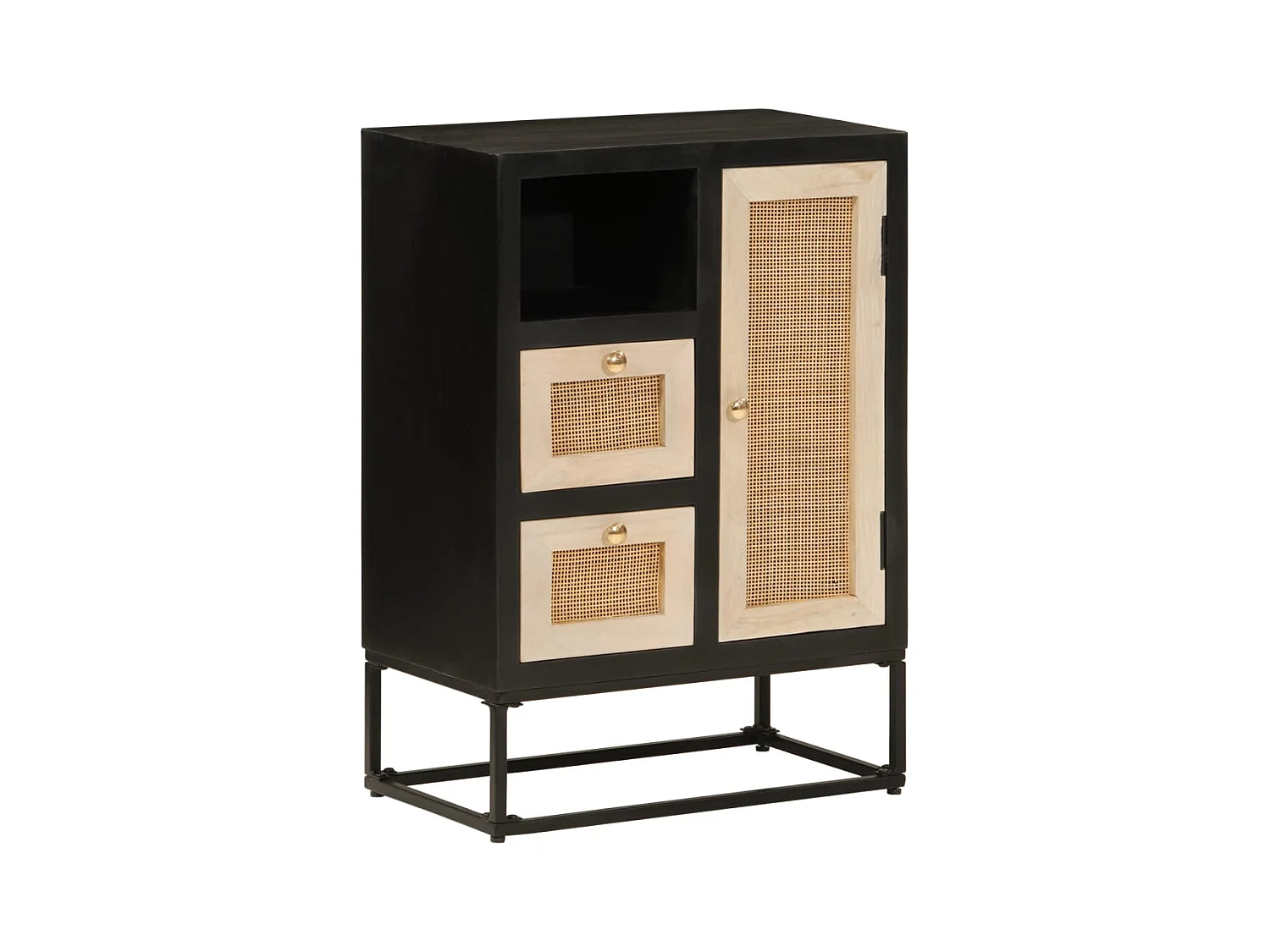 Buffet | Bahut | Meuble de rangement noir 55x30x76 cm bois massif de manguier et fer