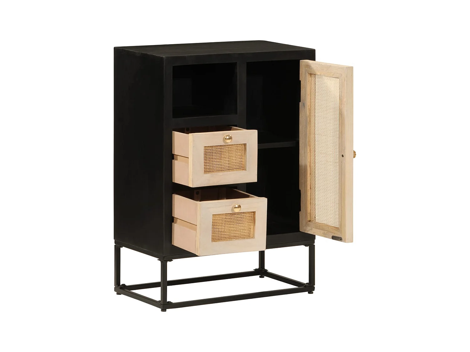 Buffet | Bahut | Meuble de rangement noir 55x30x76 cm bois massif de manguier et fer