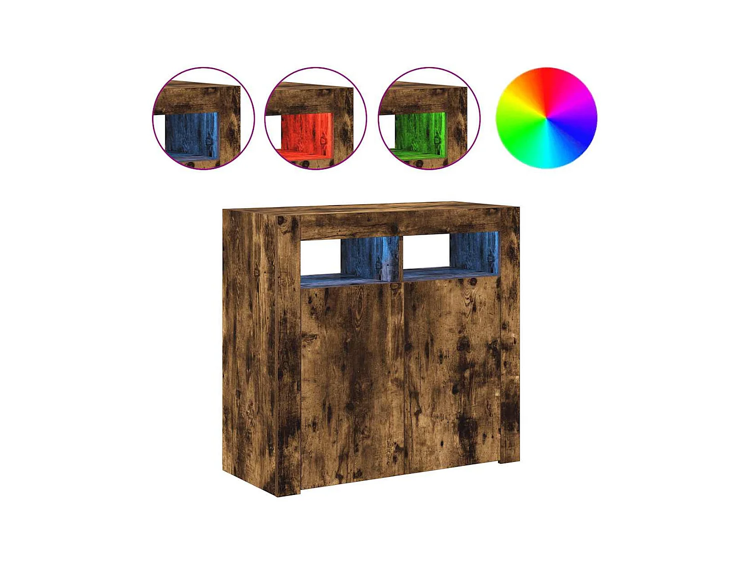 Credenza | Buffet | Armadio con Luci LED Rovere Fumo 80x35x75 cm