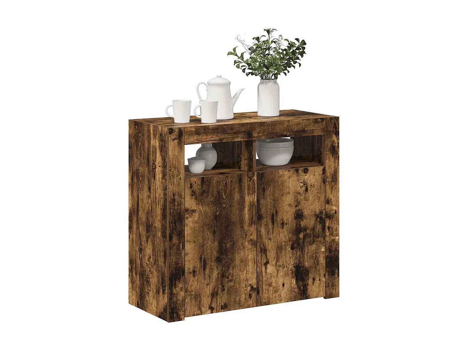 Buffet | Bahut | Meuble de rangement avec lumières LED chêne fumé 80x35x75 cm