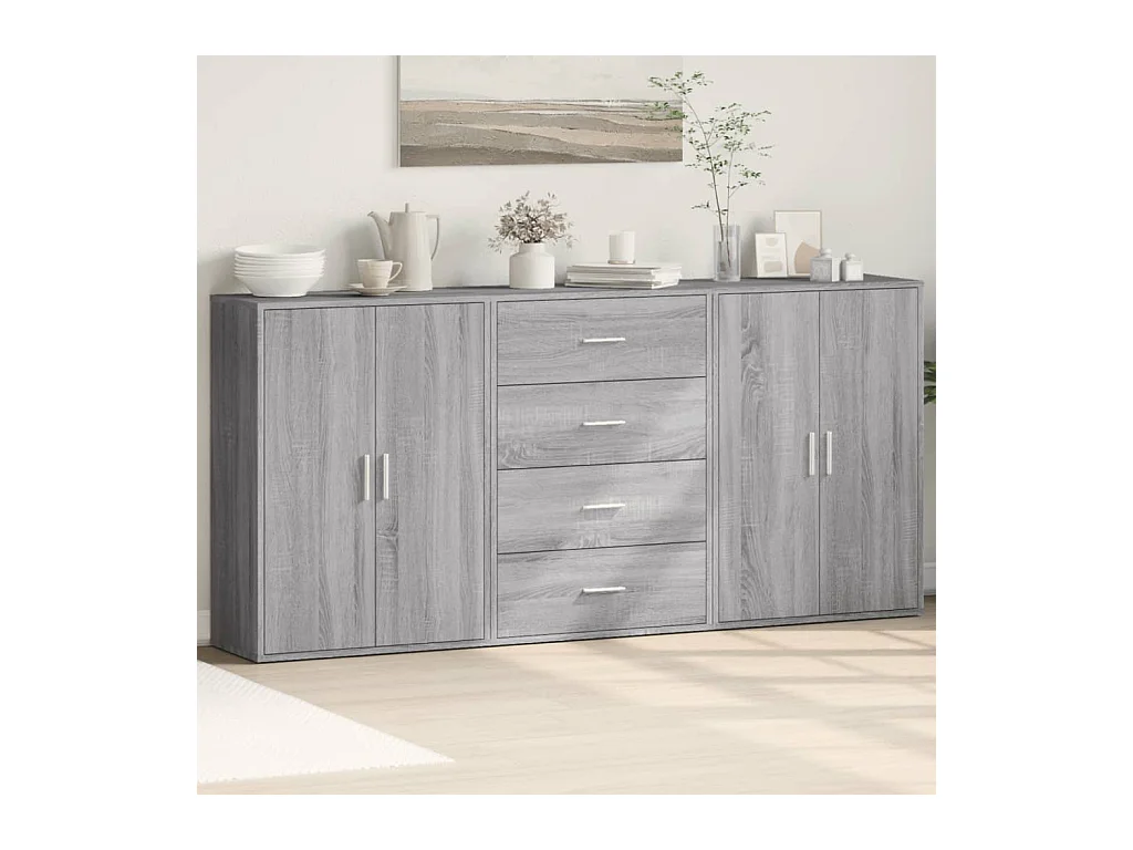 Buffet | Commode à tiroir | Meuble de rangements | Bahuts | Meuble de rangement 3 pcs sonoma gris 60x31x84 cm bois d'ingénierie