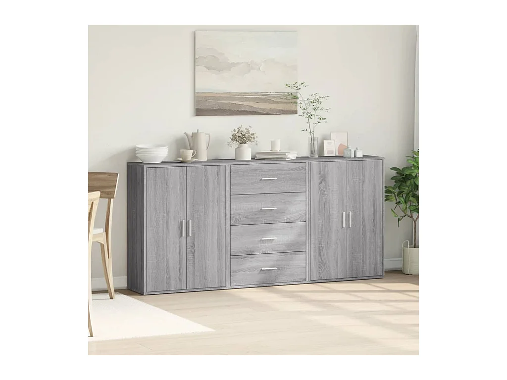 Buffet | Commode à tiroir | Meuble de rangements | Bahuts | Meuble de rangement 3 pcs sonoma gris 60x31x84 cm bois d'ingénierie