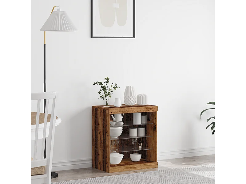 Buffet | Bahut | Meuble de rangement avec lumières LED Bois ancien 60,5x37x67 cm