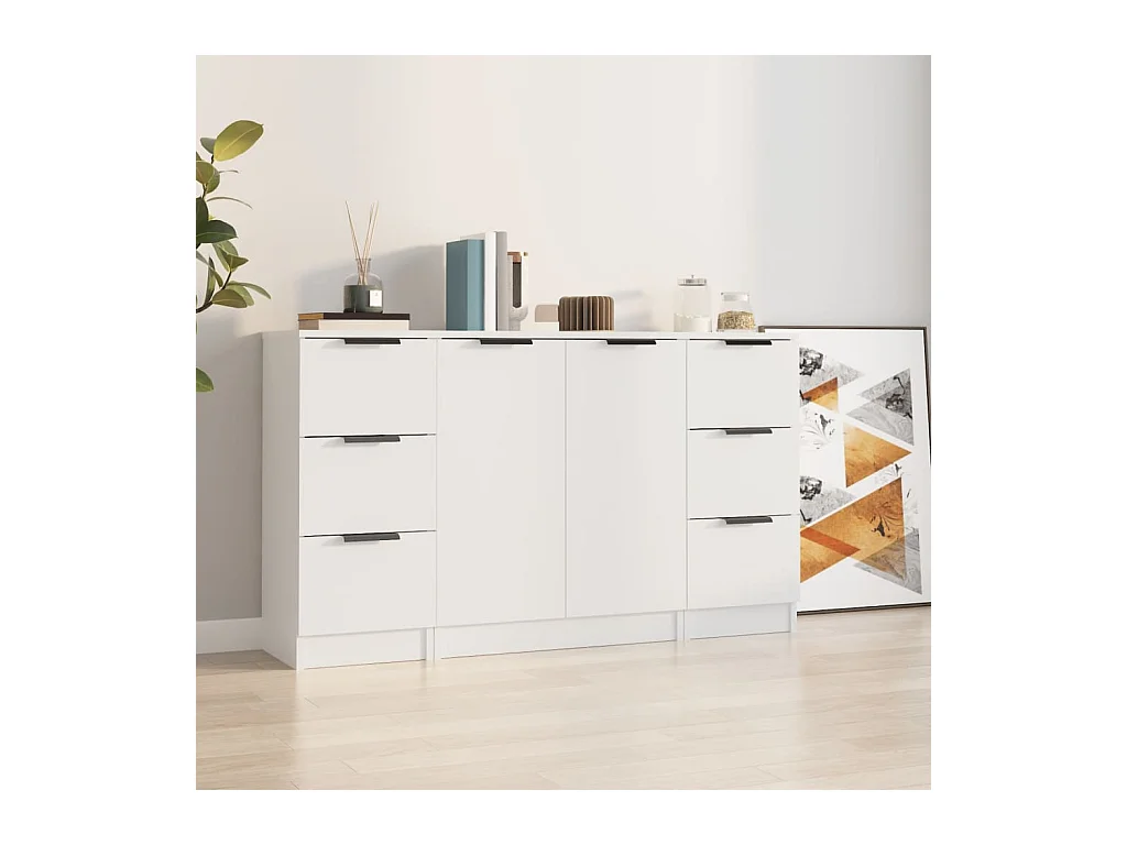 Credenze | Buffet | Armadi 3 pz Bianco in Legno Multistrato