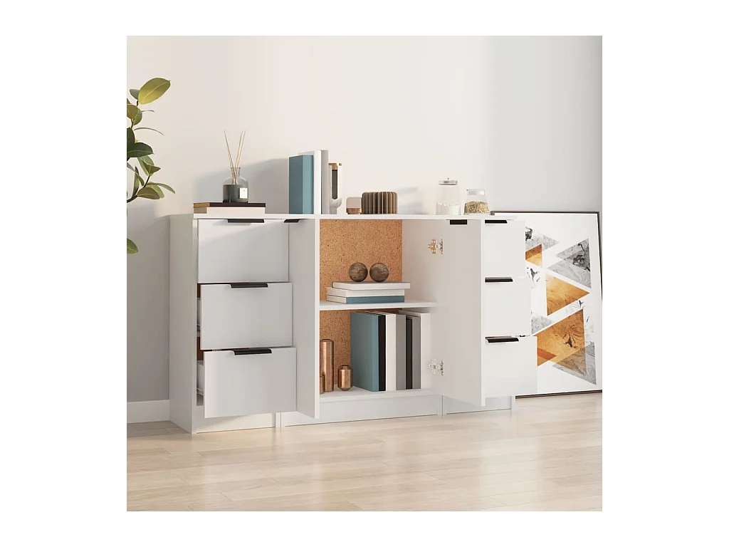 Credenze | Buffet | Armadi 3 pz Bianco in Legno Multistrato