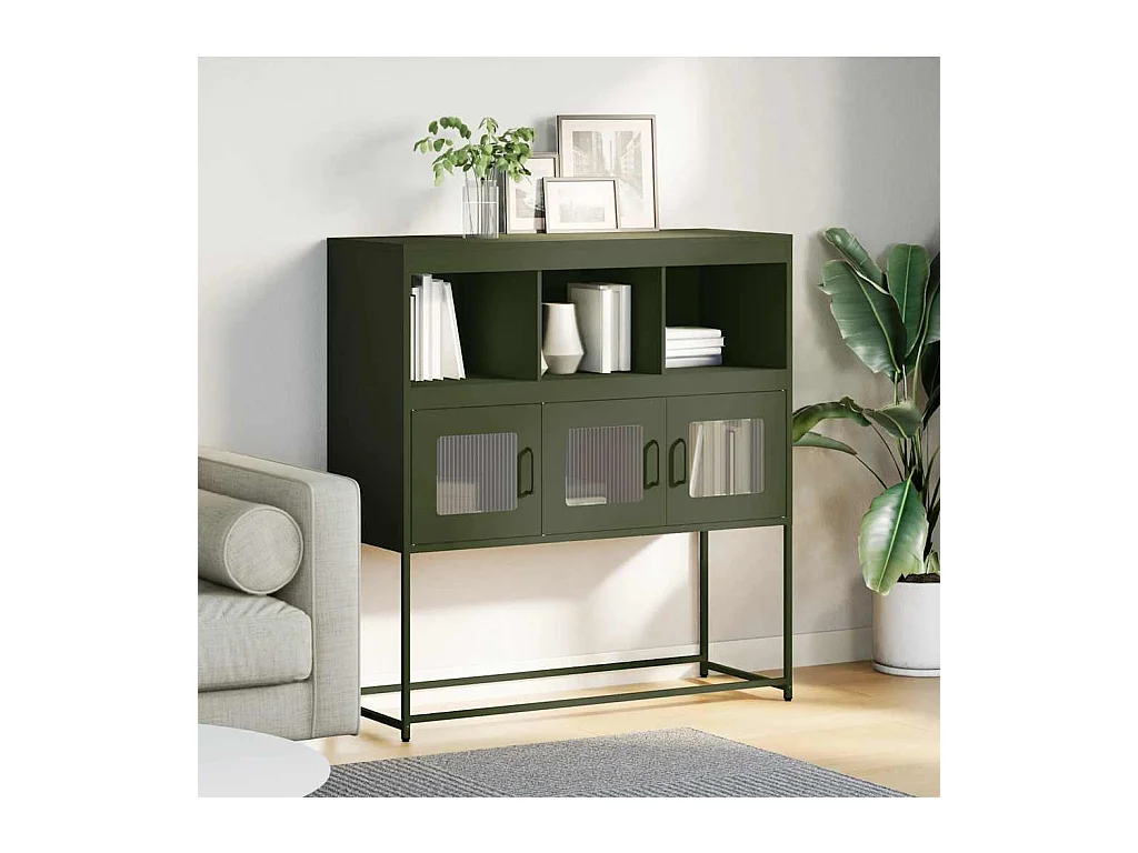 Buffet | Bahut | Meuble de rangement vert olive 100,5x39x107 cm acier laminé à froid