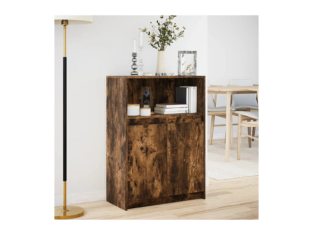 Credenza | Buffet | Armadio con LED Rovere Fumo 72x34x100 cm in Legno Multistrato