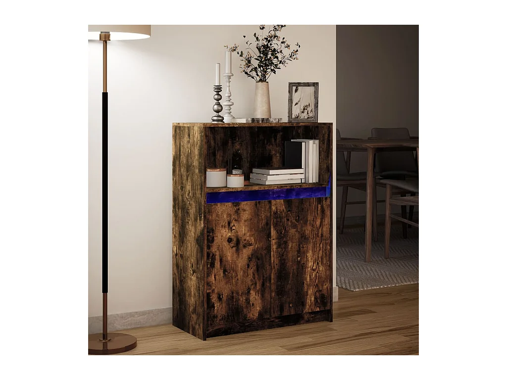 Credenza | Buffet | Armadio con LED Rovere Fumo 72x34x100 cm in Legno Multistrato