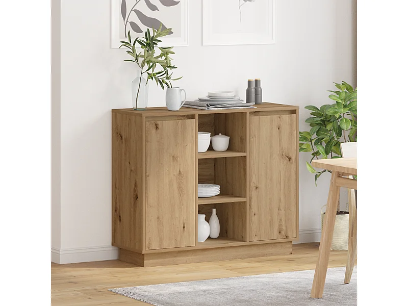 Buffet | Bahut | Meuble de rangement avec LED Chêne Artisanale 90x32x75 cm Bois d'ingénierie