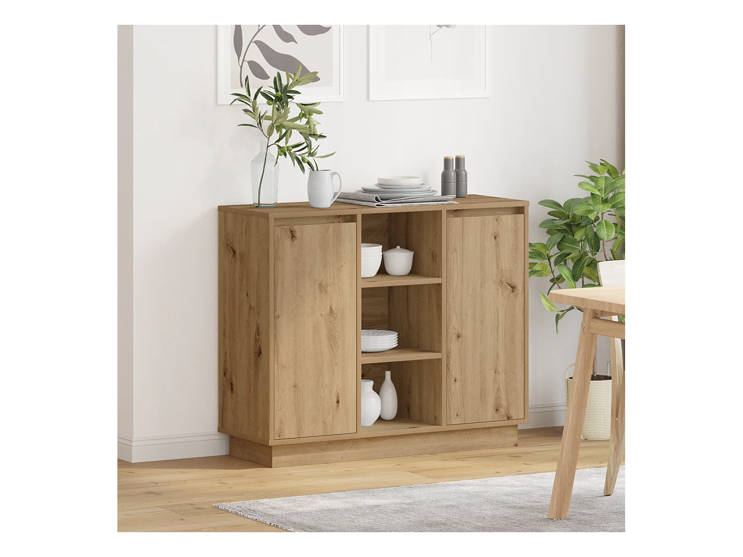 Buffet | Bahut | Meuble de rangement avec LED Chêne Artisanale 90x32x75 cm Bois d'ingénierie