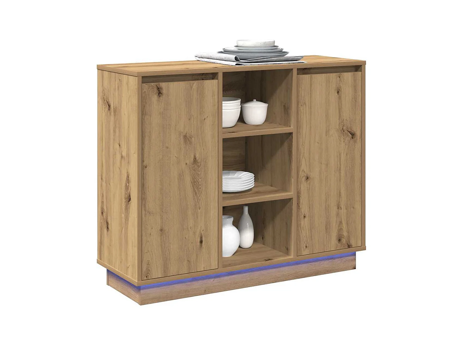Buffet | Bahut | Meuble de rangement avec LED Chêne Artisanale 90x32x75 cm Bois d'ingénierie