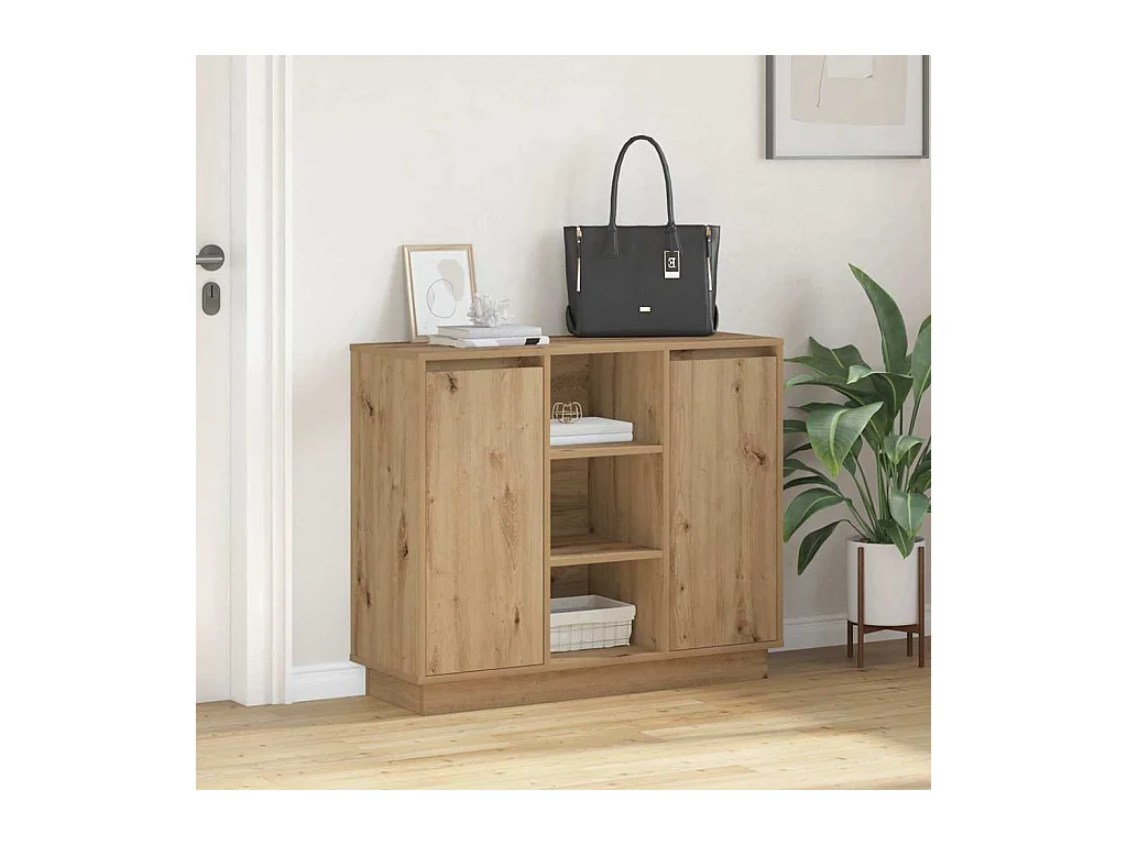Buffet | Bahut | Meuble de rangement avec LED Chêne Artisanale 90x32x75 cm Bois d'ingénierie