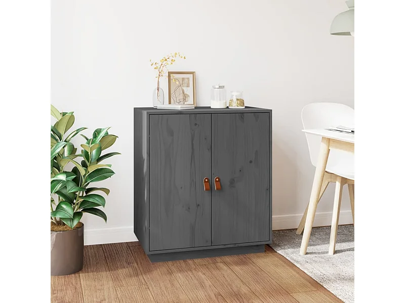 Credenza | Buffet | Armadio Grigia 65,5x40x75 cm in Legno Massello di Pino