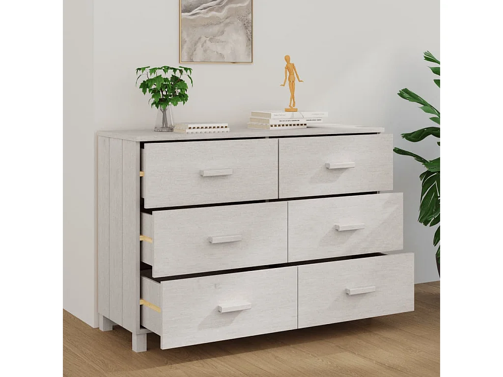 Credenza | Buffet | Armadio HAMAR Bianca 113x40x80 cm in Legno Massello di Pino