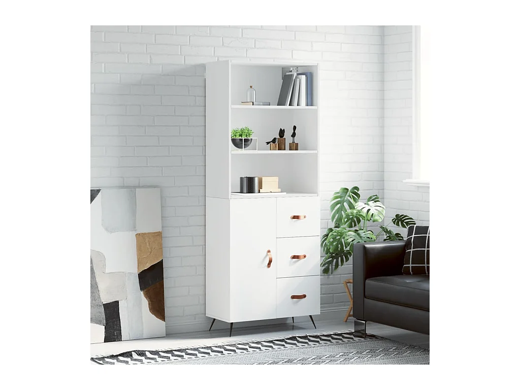 Credenza | Buffet | Armadio Bianca 69,5x34x180 cm in Legno Multistrato