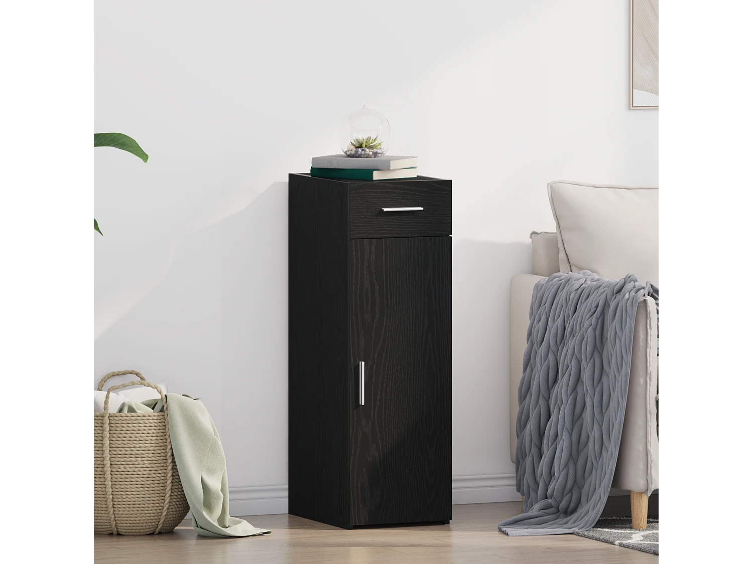 Buffet | Bahut | Meuble de rangement Noir Chêne 30x42,5x93 cm Bois aggloméré