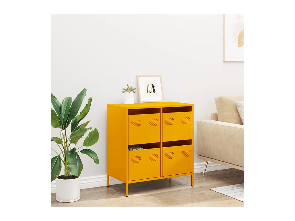 Buffet | Commode à tiroir | Meuble de rangement jaune moutarde 68x39x73,5 cm acier laminé à froid