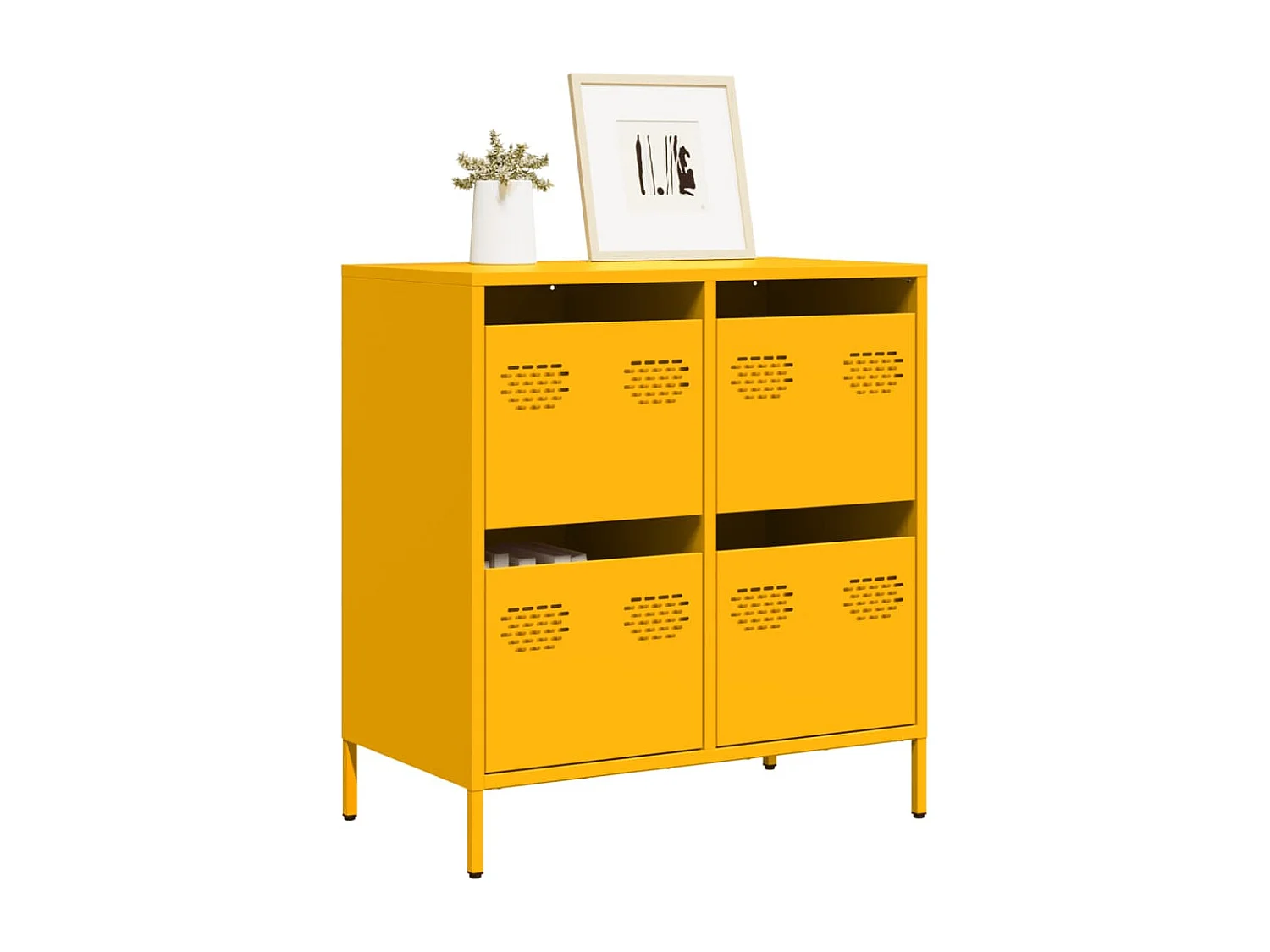 Credenza | Buffet | Armadio Giallo Senape 68x39x73,5 cm Acciaio Laminato a Freddo