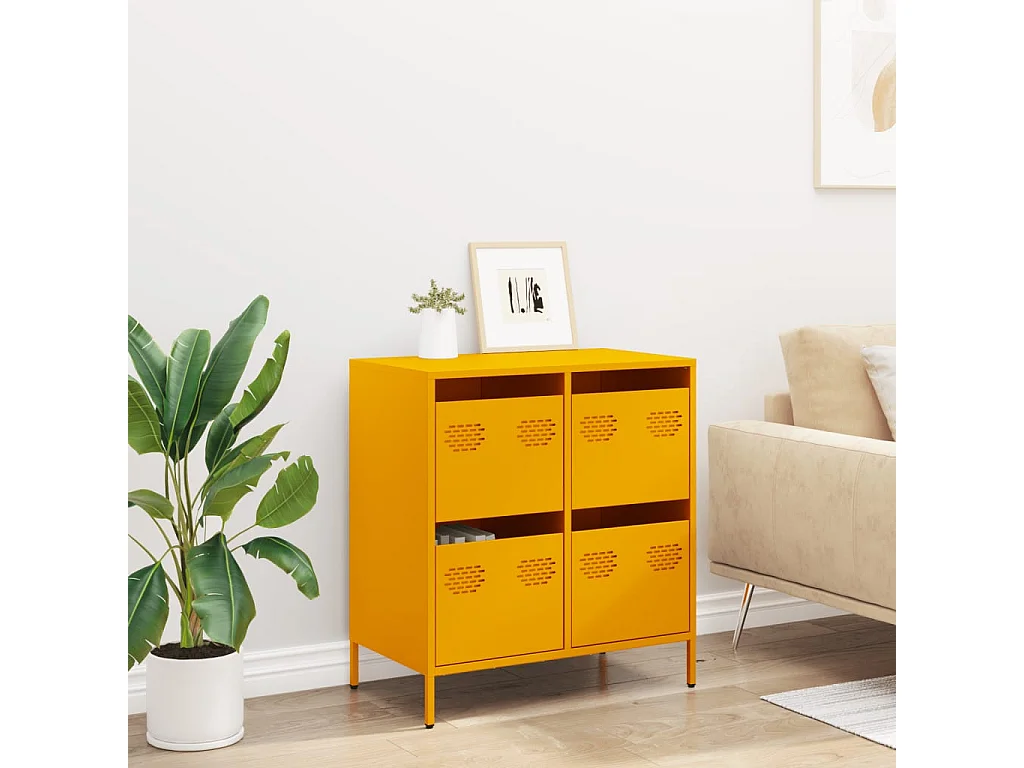 Credenza | Buffet | Armadio Giallo Senape 68x39x73,5 cm Acciaio Laminato a Freddo